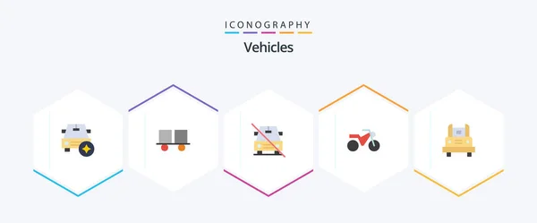 Vehicles Flat Icon Pack Including School Bus Motorcycle Lift Truck — Stock vektor