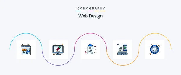 Web Design Line Filled Flat Icon Pack Including Wheel Color — Archivo Imágenes Vectoriales