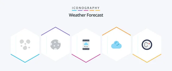 Weather Flat Icon Pack Including Measure Climate Smartphone Overcast Cloud — Stock Vector