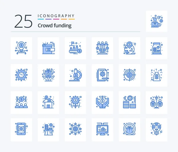 Краудфандинг Blue Color Icon Pack Включая Спонсорские Инвестиции Инвестиции Фонд — стоковый вектор