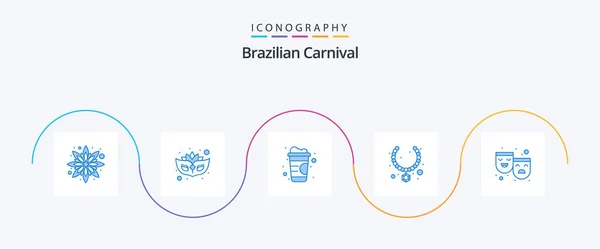 Brazilian Carnival Blue Icon Pack Including Theater Soft Drink Roles — Stock vektor