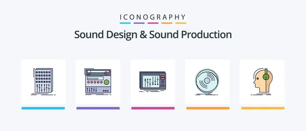 Sound Design Sound Production Line Filled Icon Pack Including Record — Stock vektor