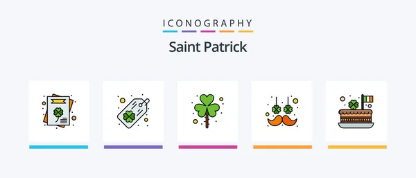 Saint Patrick Line Filled Icon Pack Including Cheers Four Leaf — Stok Vektör