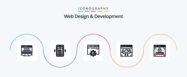 Web Design Development Line Filled Flat Icon Pack Including Lock — Stockvector