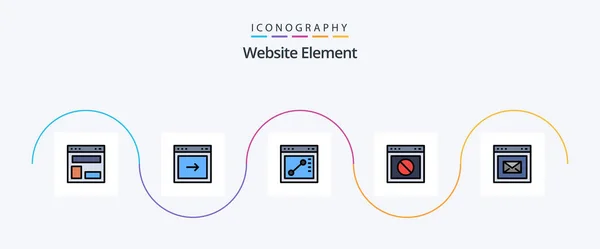 Website Element Line Filled Flat Icon Pack Including Browser Web — Image vectorielle