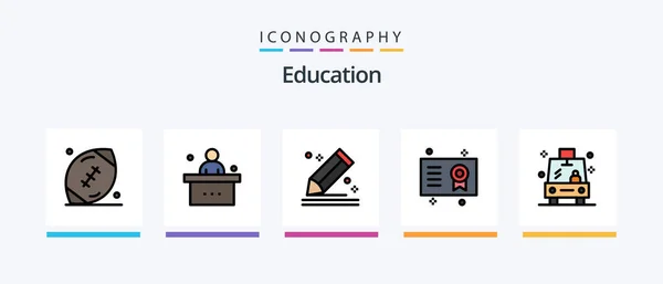 Education Line Filled Icon Pack Including Pencil Compose Glasses Slice — Stockový vektor