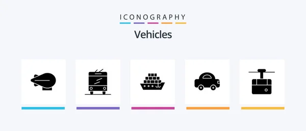Пять Иконостасов Числе Транспорт Автомобиль Лыжи Кабельное Creative Icons Design — стоковый вектор