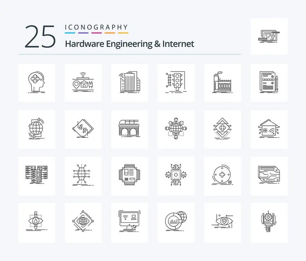 Hardware Engineering Internet Line Icon Pack Including Monitoring City Urban — Stok Vektör