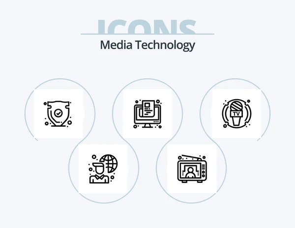 Media Technology Line Icon Pack Icon Design Device Trust Entertainment — Vector de stock