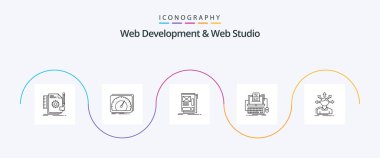 Web Development And Web Studio Line 5 Icon Pack Including computer. code. test. development. web
