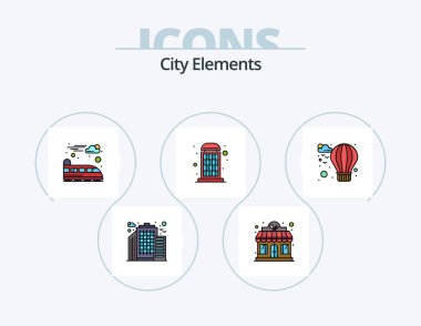 City Elements Line Filled Icon Pack 5 Icon Design. park. bench. restaurant. tree. city