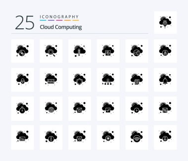 Cloud Computing 25 Solid Glyph icon pack including share. activity. pencil. cloud