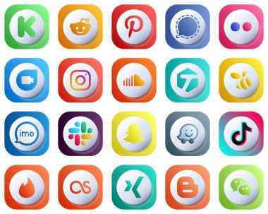 20 Cute 3D Gradient Minimalist Social Media Icons such as swarm. music. yahoo and sound icons. Professional and Unique