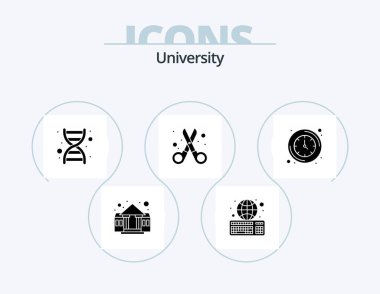 University Glyph Icon Pack 5 Icon Design. time. stationary. dna. cutting. scissor