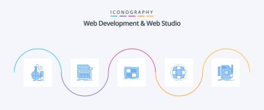 Web Development And Web Studio Blue 5 Icon Pack Including life. webpage. text. frame