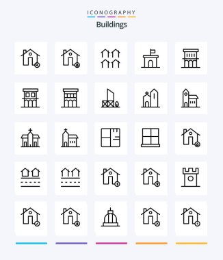 Creative Buildings 25 OutLine icon pack  Such As flag. architecture. lock. real. houses