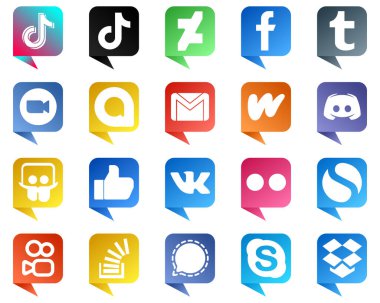 Chat bubble style Icons for Major Social Media 20 pack such as mail. gmail. google allo and meeting icons. Fully customizable and high quality
