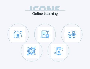 Online Learning Blue Icon Pack 5 Icon Design. device. file. study. download. book