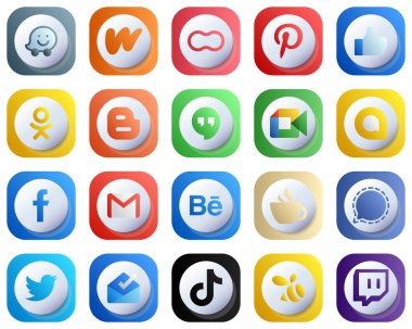 Cute 3D Gradient Social Media Icons Pack 20 icons such as facebook. facebook. video and google hangouts icons. Fully Editable and Customizable