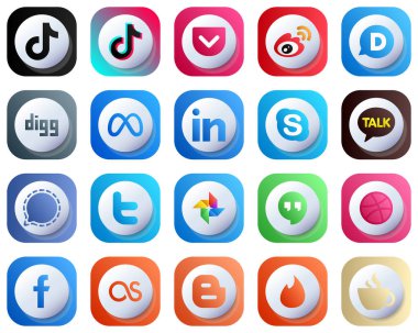 20 Cute 3D Gradient Stylish Social Media Icons such as chat. professional. china. linkedin and meta icons. High-Definition and High-Quality