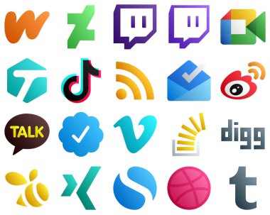 20 Gradient Icons of Major Social Media Platforms such as sina. inbox. tiktok and feed icons. Creative and high resolution