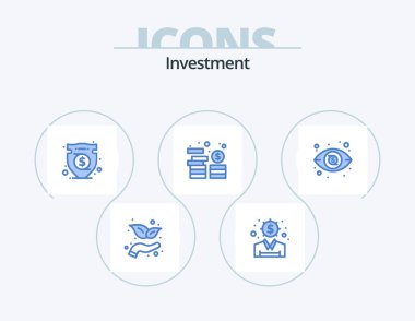 Investment Blue Icon Pack 5 Icon Design. view. dollar. insurance. coins. investment