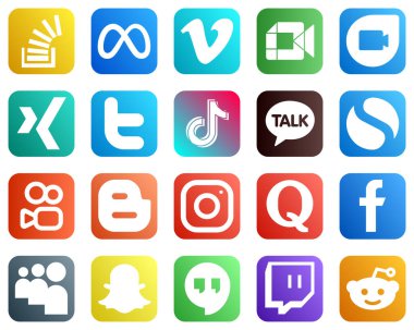 20 Social Media Icons for Every Platform such as video. tiktok. google meet. tweet and xing icons. High definition and professional