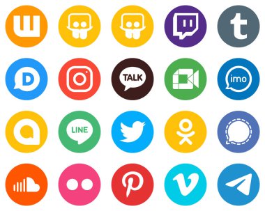 20 Versatile White Icons line. kakao talk. video and imo Flat Circle Backgrounds