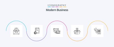 Modern Business Line 5 Icon Pack Including solution. business. time. box. macbook