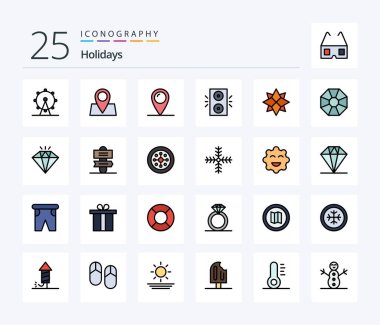 Holidays 25 Line Filled icon pack including sign system. holiday. decoration. present. diamond