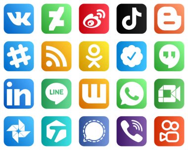20 Social Media Icons for All Your Needs such as twitter verified badge. feed. video. rss and blog icons. Elegant and unique