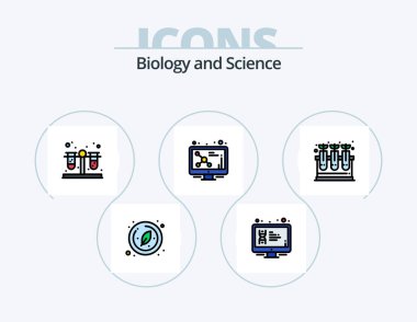 Biology Line Filled Icon Pack 5 Icon Design. plant. bottle. direct. science. atom