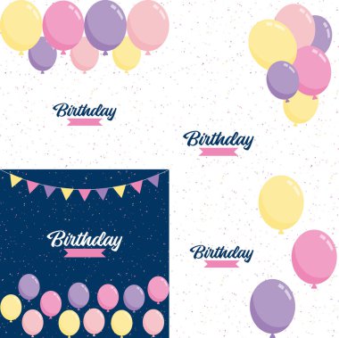 Birthday banner with frame and hand-drawn cartoon watercolor balloons symbolizing a birthday party design suitable for holiday greeting cards and birthday invitations