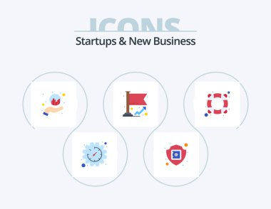 Startups And New Business Flat Icon Pack 5 Icon Design. help. grow. insurance. success. flag