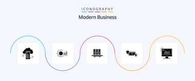 Modern Business Glyph 5 Icon Pack Including database. archive. analytics. files. time
