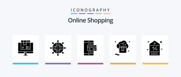 Online Shopping Glyph Icon Pack Including Shop Cloud Valentine Smartphone — Stockový vektor