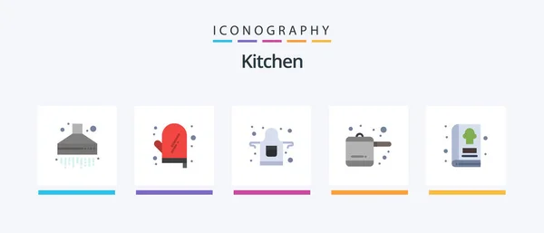 Kitchen Flat Icon Pack Including Kitchen Cook Food Book Creative — Stock Vector