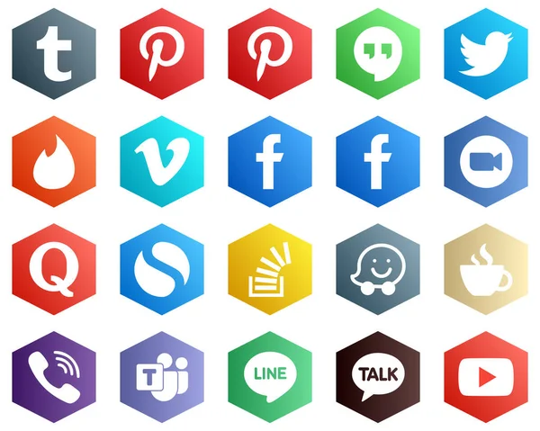 Versatile White Icons Simple Quora Facebook Video Icons Hexagon Flat — Stock Vector