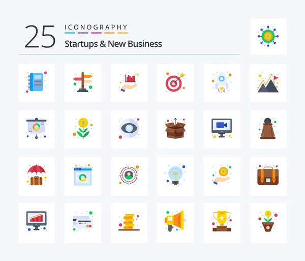 Startups New Business Flat Color Icon Pack Including Rocket Target — Stockvector