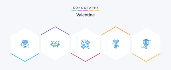 Valentine Blue Icon Pack Including Flying Heart Valentine Flower Valentines — Wektor stockowy
