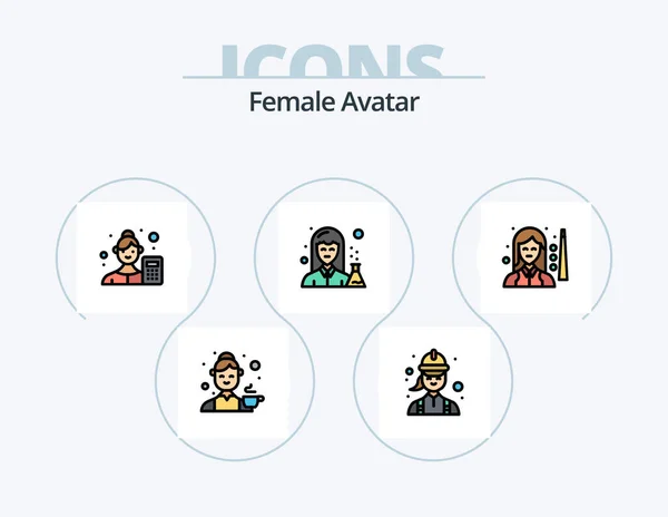 Female Avatar Line Filled Icon Pack Icon Design Worker Female — Stock Vector