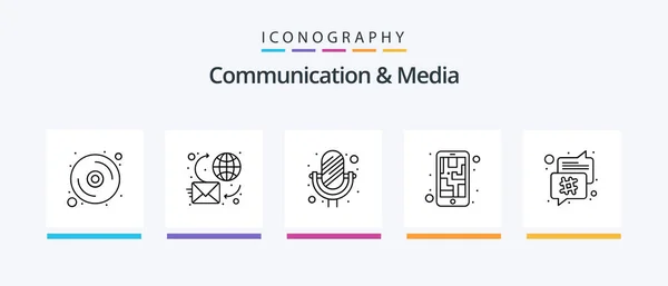 Communication Media Line Icon Pack Including Screen Call Email Contact — Stok Vektör