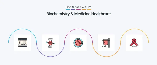Biochemistry Medicine Healthcare Line Filled Flat Icon Pack Including Oncology — Wektor stockowy