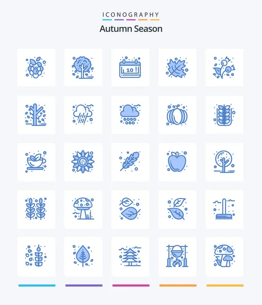 Creative Autumn Blue Icon Pack Cold Berries Calendar Autumn Leaf — Stok Vektör