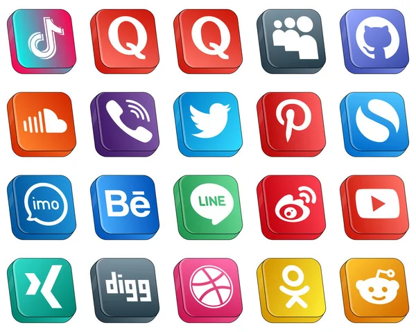 Isometric Icons Top Social Media Platforms Pinterest Twitter Github Viber — Stockvektor