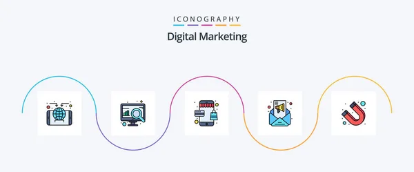Digital Marketing Line Filled Flat Icon Pack Including Attraction Speaker — Image vectorielle