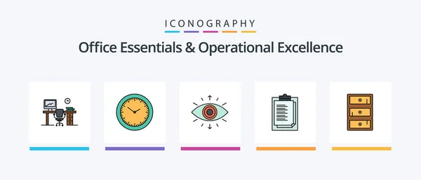 Office Essentials Operational Exellence Line Filled Icon Pack Including Brain — Vector de stock