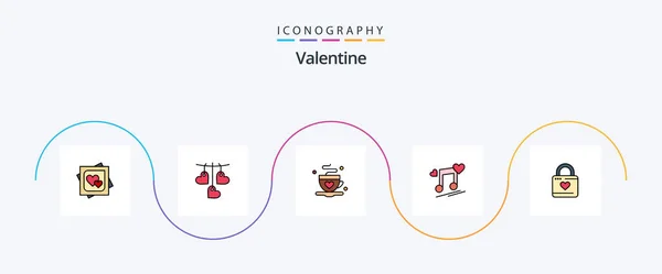 Valentine Line Filled Flat Icon Pack Including Song Lyrics Hanging — Archivo Imágenes Vectoriales