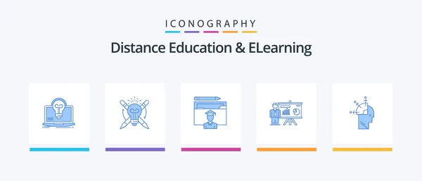 Distance Education Elearning Blue Icon Pack Including University Presentation Focus — Wektor stockowy
