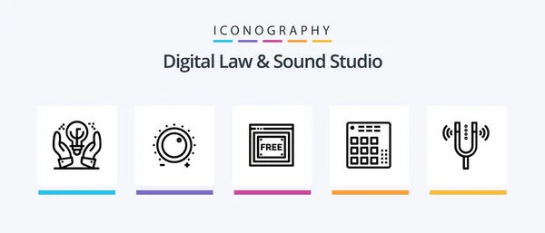 Digital Law Sound Studio Line Icon Pack Including Mixer Controller — Stock Vector